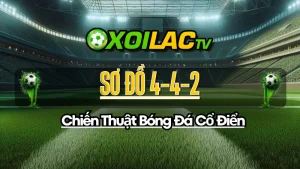 Mô tả chi tiết sơ đồ 4-4-2 trong chiến thuật bóng đá, thể hiện vị trí của 4 hậu vệ, 4 tiền vệ và 2 tiền đạo một cách cân bằng và chắc chắn.