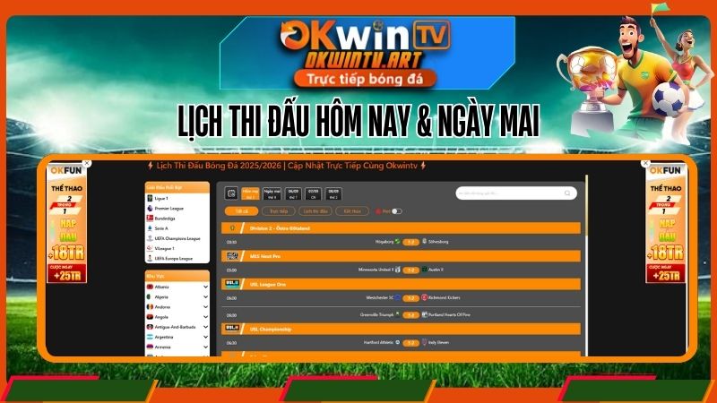 Lịch thi đấu hôm nay và ngày mai - Đầy đủ nhất